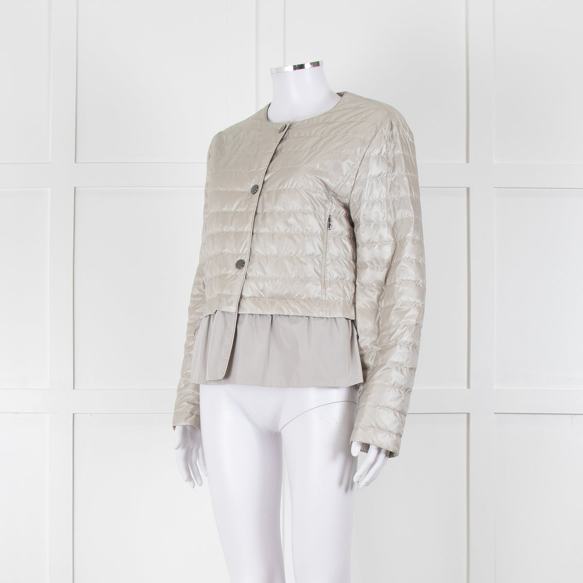Diego M Cream Quilted Short Jacket With Peplum Hem