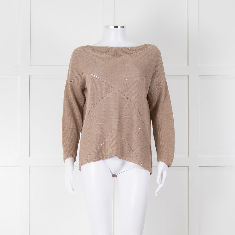 Le Tricot Perugia Brown Long Sleeve Sequin Jumper