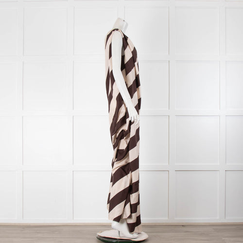 La Double J Brown Stripe Silk One Shoulder Long Dress