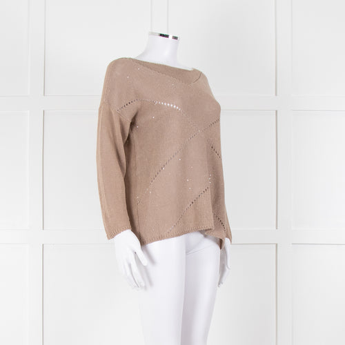 Le Tricot Perugia Brown Long Sleeve Sequin Jumper