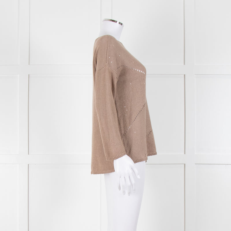 Le Tricot Perugia Brown Long Sleeve Sequin Jumper