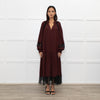 Me + Em Burgundy Lace And Silk Midi Dress