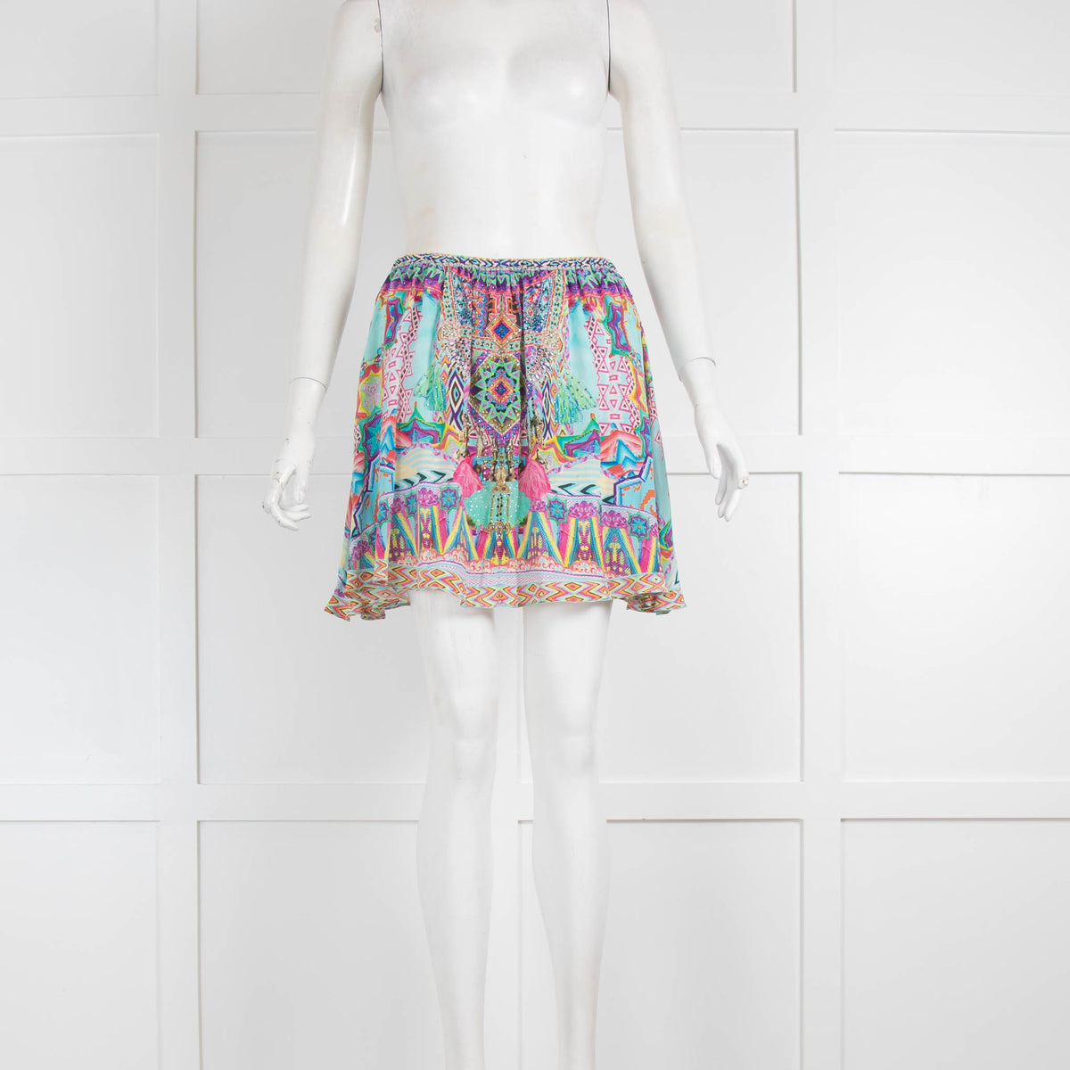 Camilla Blue Multi Colour with Stones Silk Mini Skirt