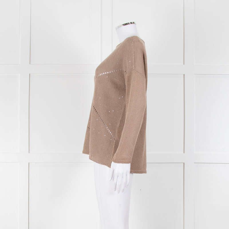 Le Tricot Perugia Brown Long Sleeve Sequin Jumper