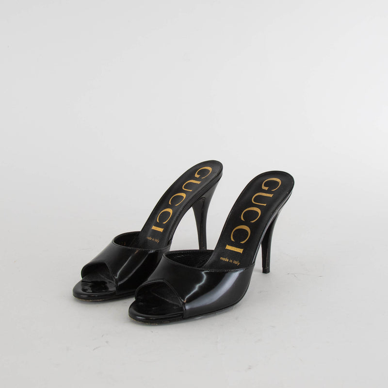 Gucci Black Patent Scarlet Mules