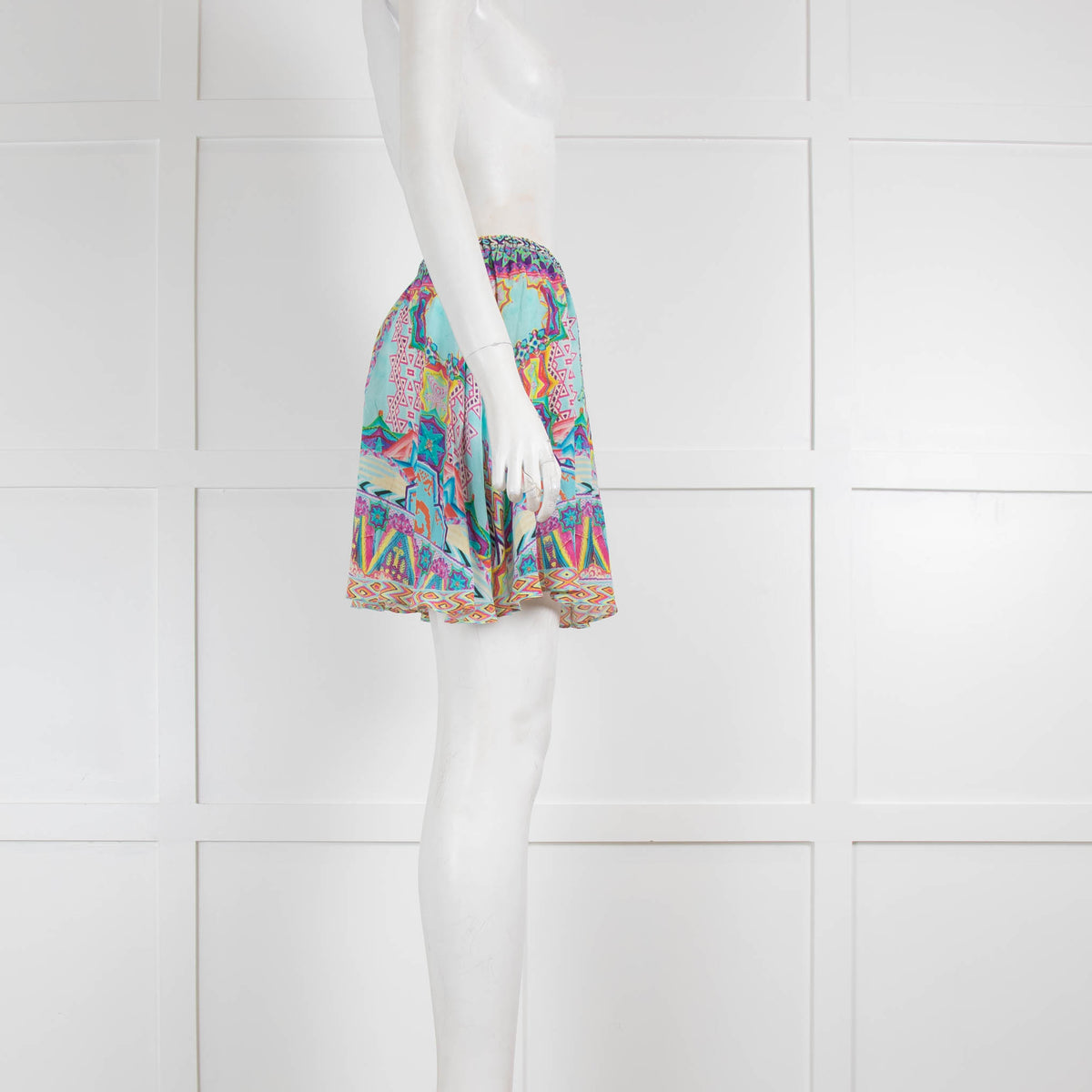Camilla Blue Multi Colour with Stones Silk Mini Skirt