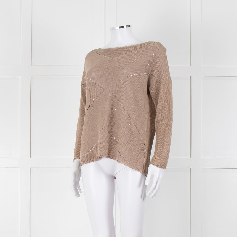 Le Tricot Perugia Brown Long Sleeve Sequin Jumper