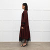 Me + Em Burgundy Lace And Silk Midi Dress