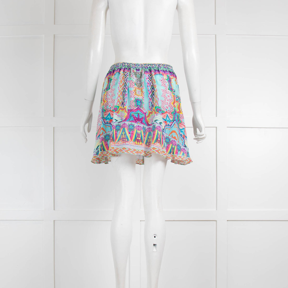 Camilla Blue Multi Colour with Stones Silk Mini Skirt