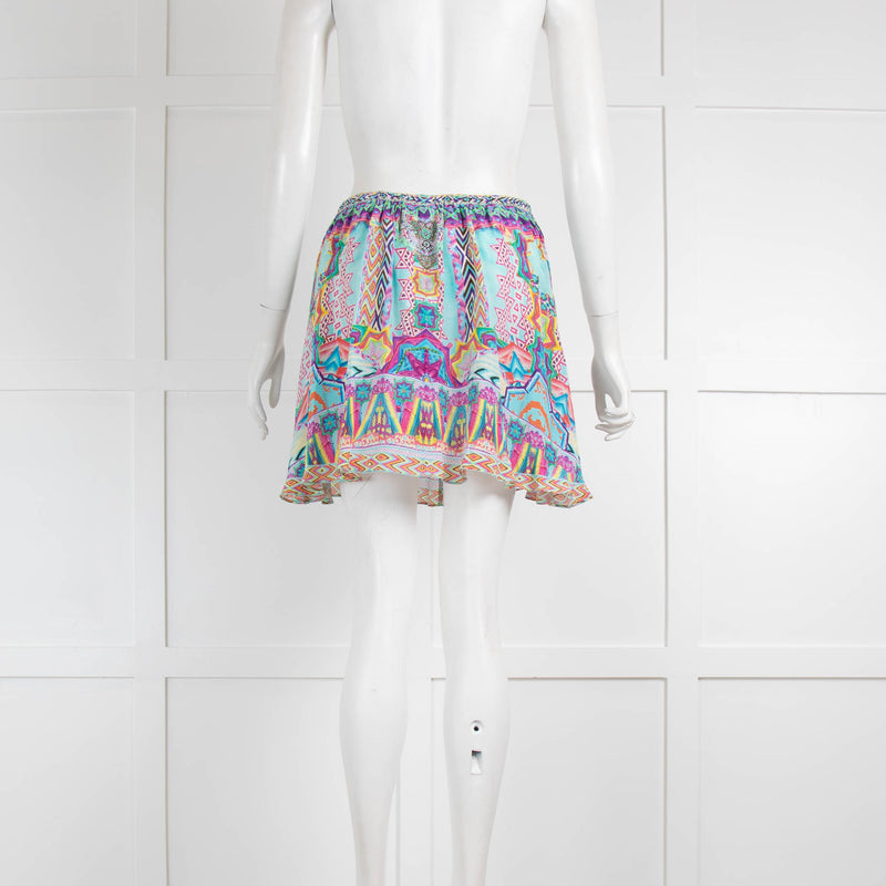 Camilla Blue Multi Colour with Stones Silk Mini Skirt