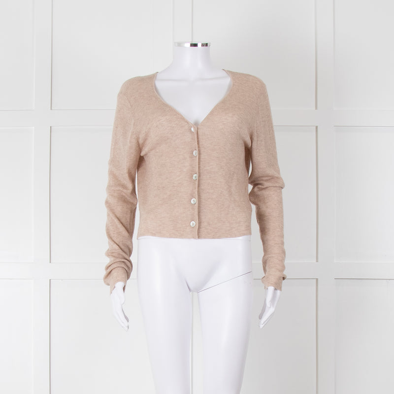 Bella Dahl Beige Fine Knit V Neck Cardigan