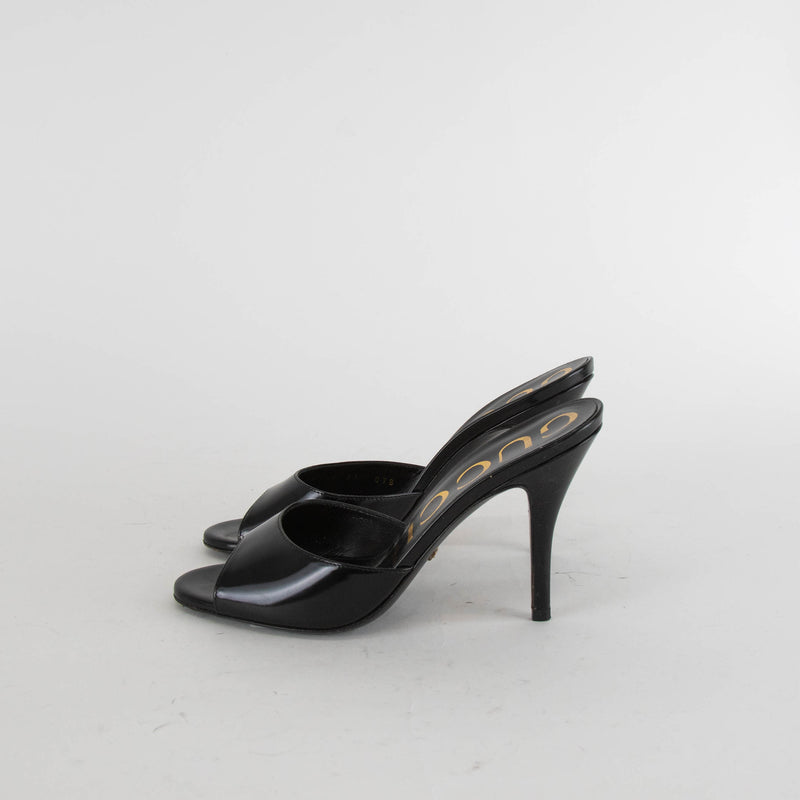 Gucci Black Patent Scarlet Mules