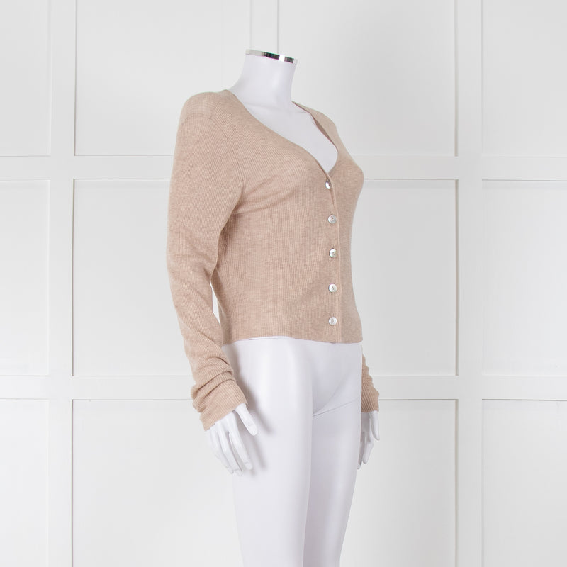 Bella Dahl Beige Fine Knit V Neck Cardigan
