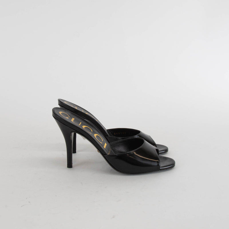 Gucci Black Patent Scarlet Mules
