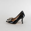 Nokwol Black Patent Pointed Toe Crystal Stilettos