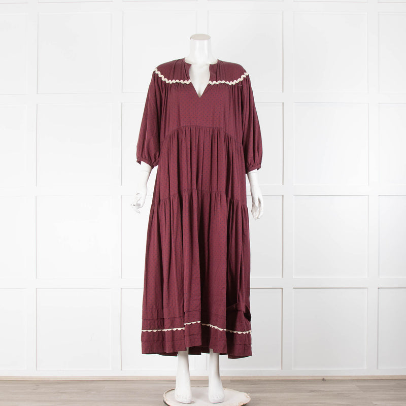 Wiggy Kit Cotton Merlot Dot Long Sleeve Dress