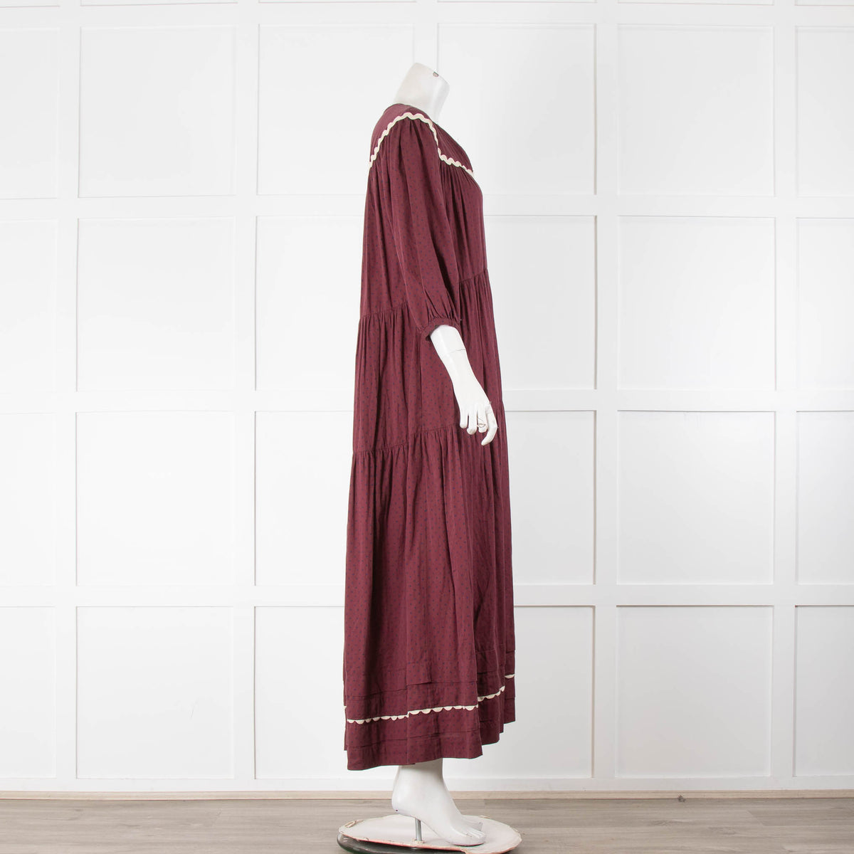 Wiggy Kit Cotton Merlot Dot Long Sleeve Dress