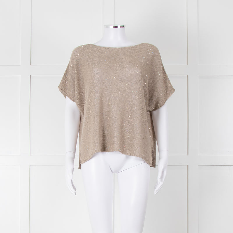 Le Tricot Perugia Beige Sparkle Short Sleeve Jumper