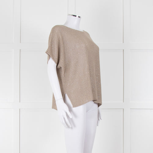Le Tricot Perugia Beige Sparkle Short Sleeve Jumper