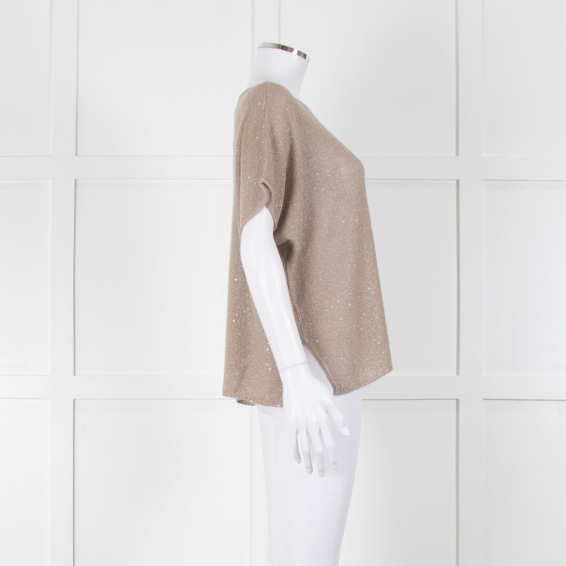 Le Tricot Perugia Beige Sparkle Short Sleeve Jumper