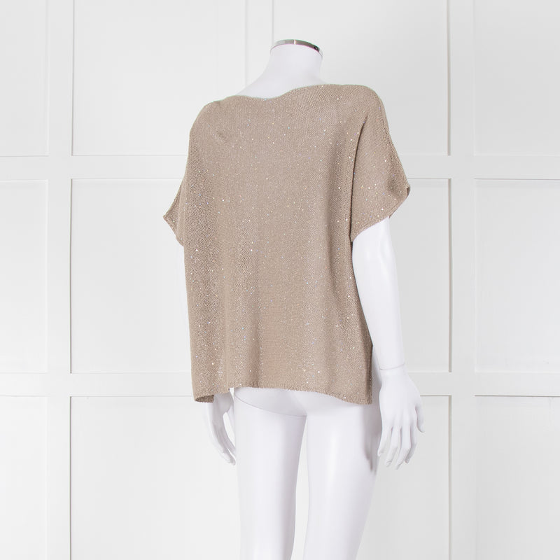 Le Tricot Perugia Beige Sparkle Short Sleeve Jumper
