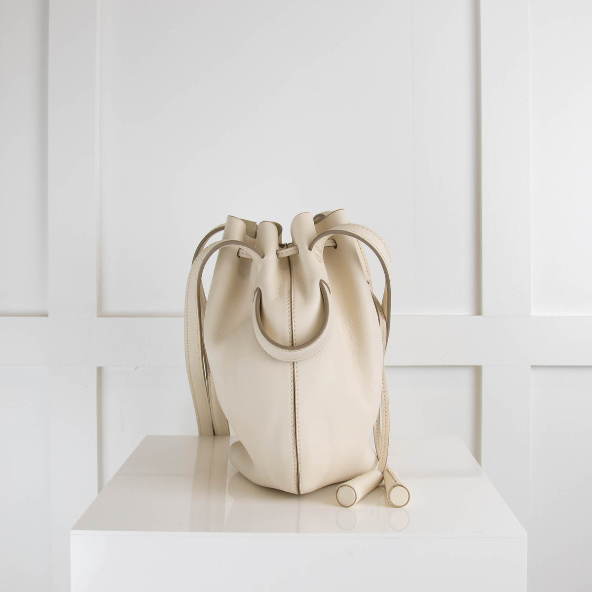 Tods White Leather Mini Bucket Bag