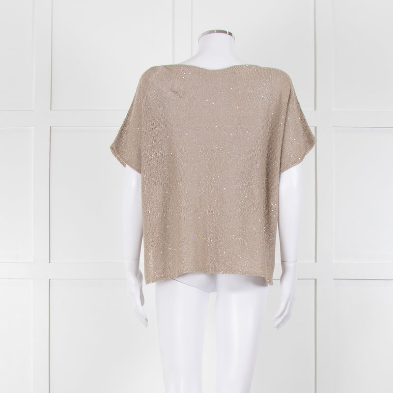 Le Tricot Perugia Beige Sparkle Short Sleeve Jumper