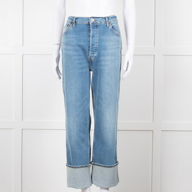 Re/Done Blue Denim Cuffed Boyfriend Jean