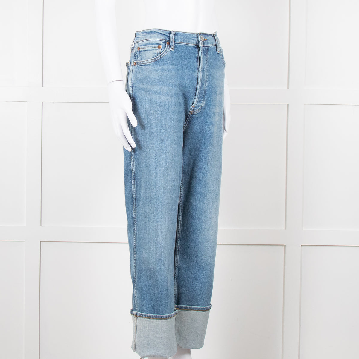 Re/Done Blue Denim Cuffed Boyfriend Jean