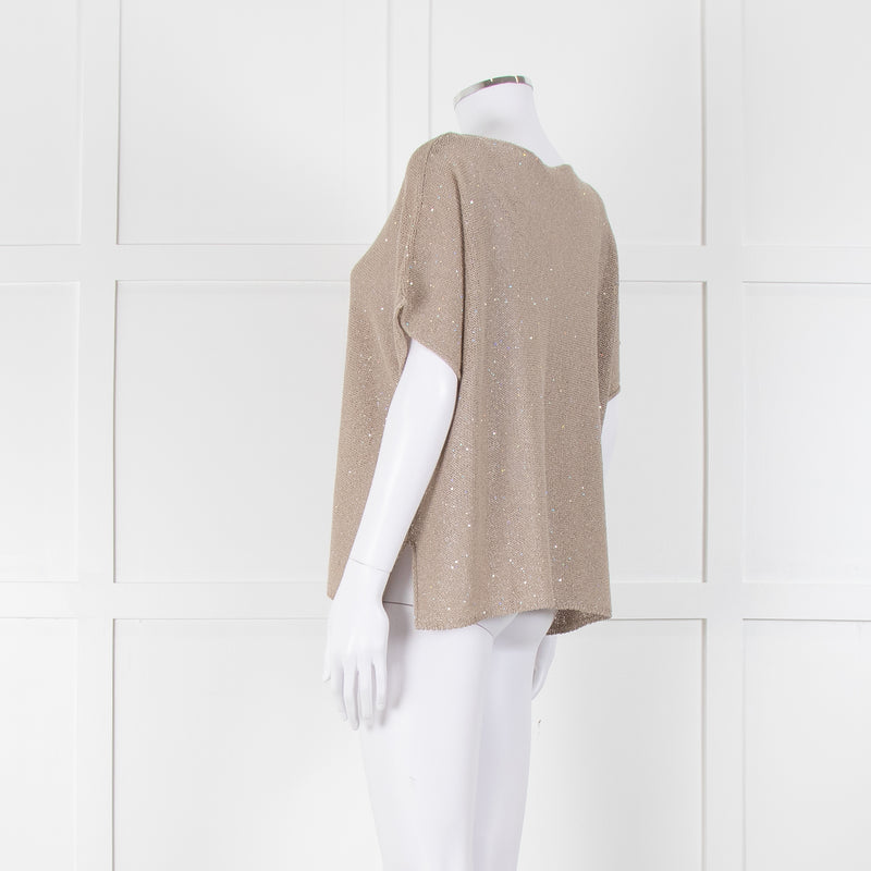 Le Tricot Perugia Beige Sparkle Short Sleeve Jumper