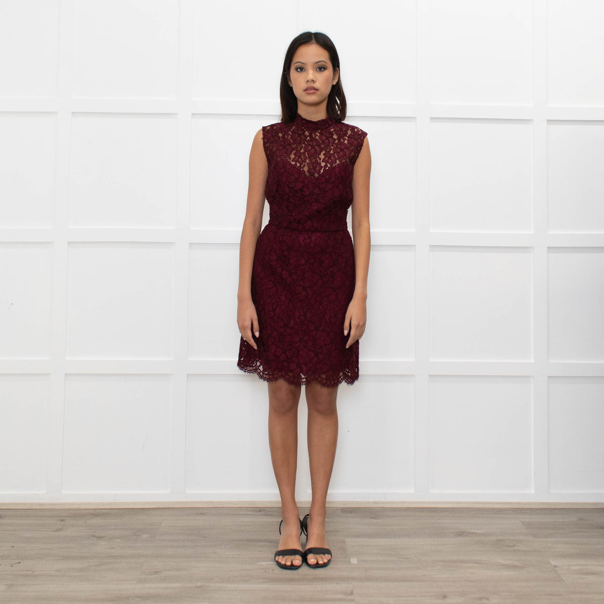 Sandro Burgundy Lace Backless Short Dress