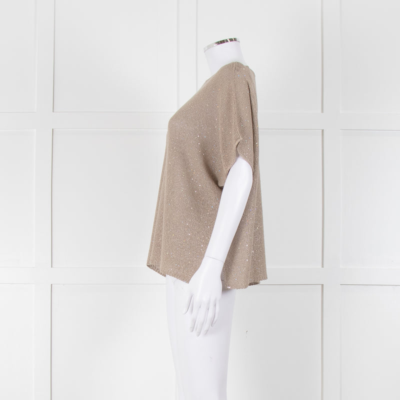 Le Tricot Perugia Beige Sparkle Short Sleeve Jumper