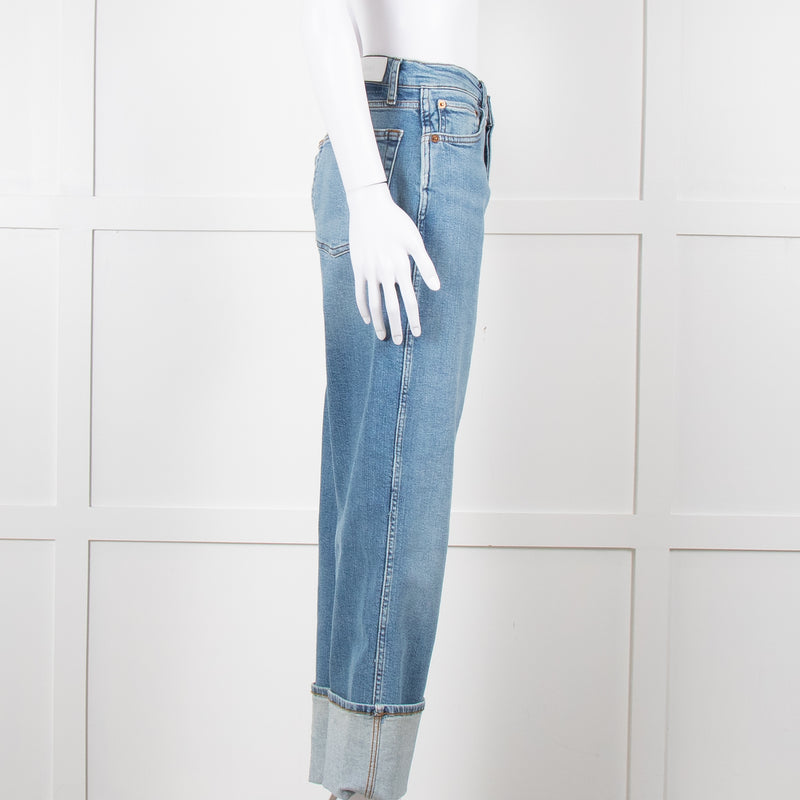 Re/Done Blue Denim Cuffed Boyfriend Jean
