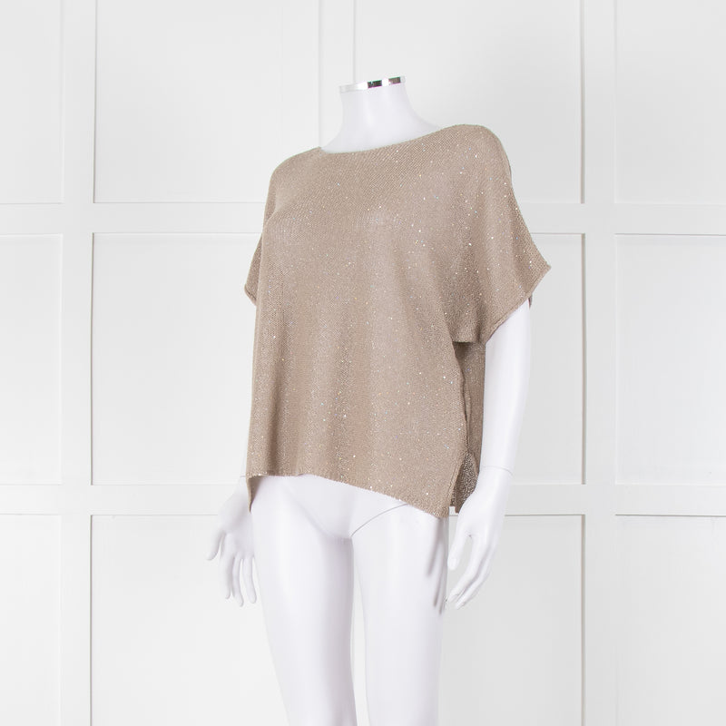 Le Tricot Perugia Beige Sparkle Short Sleeve Jumper