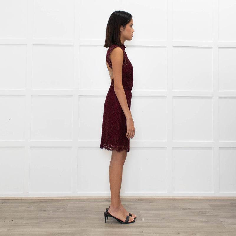 Sandro Burgundy Lace Backless Short Dress