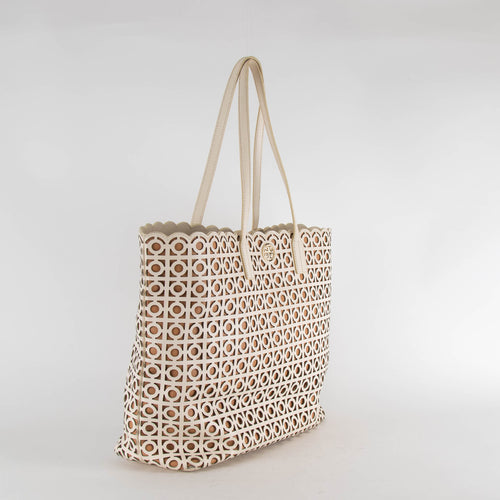 Tory Burch Cream Circle Laser Cut Tote Bag