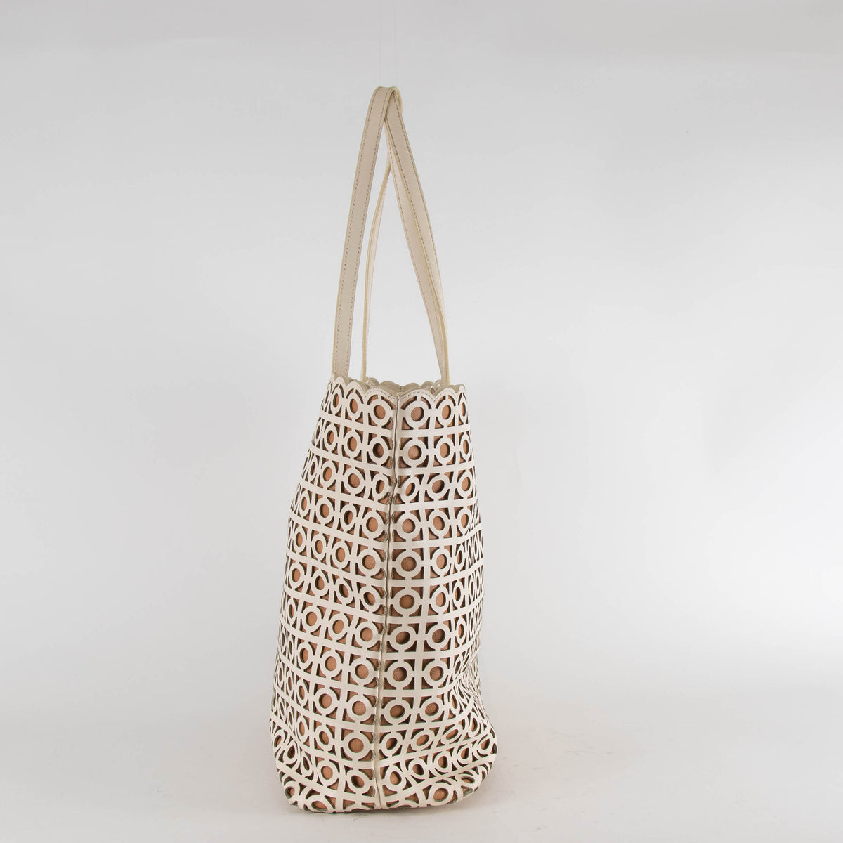 Tory Burch Cream Circle Laser Cut Tote Bag