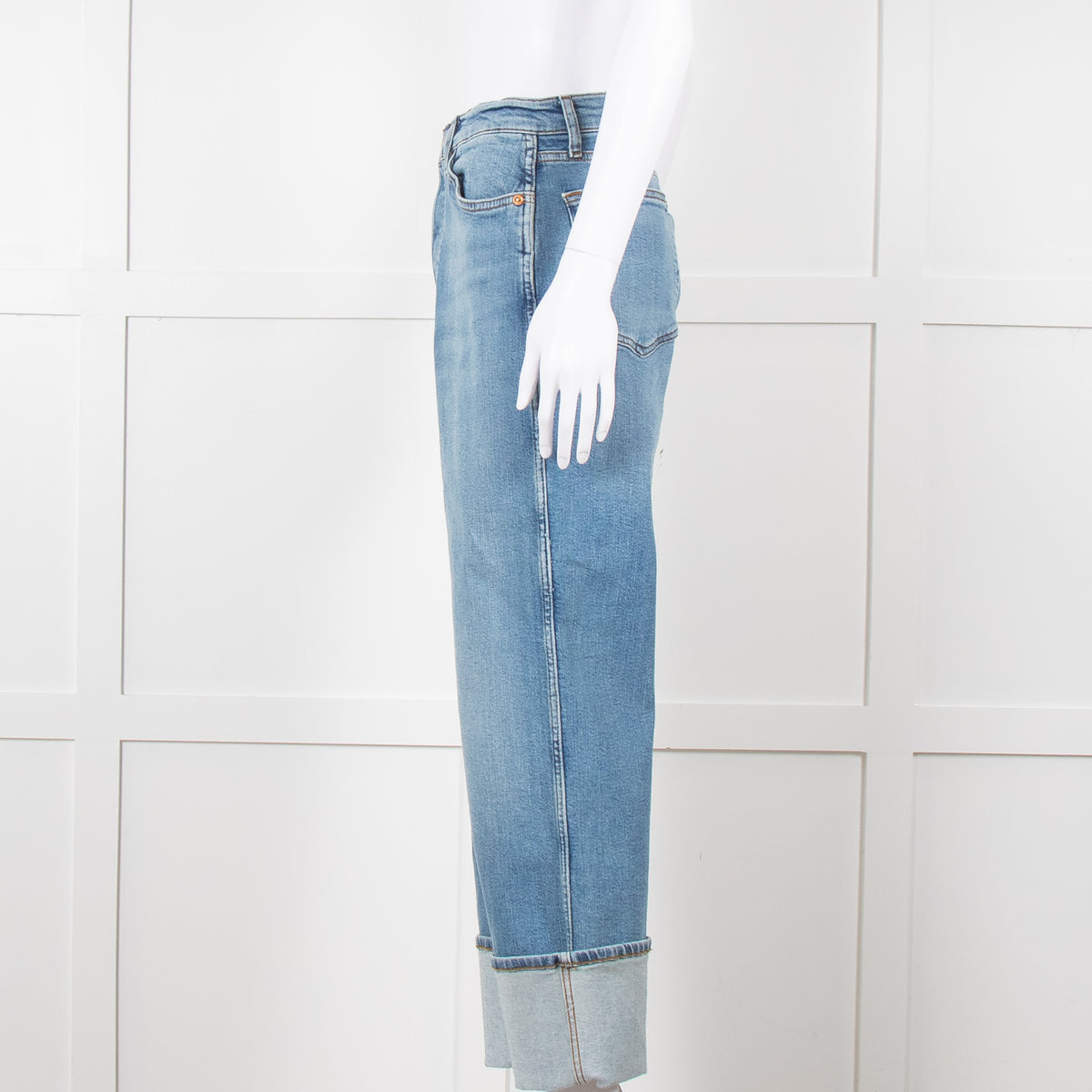 Re/Done Blue Denim Cuffed Boyfriend Jean