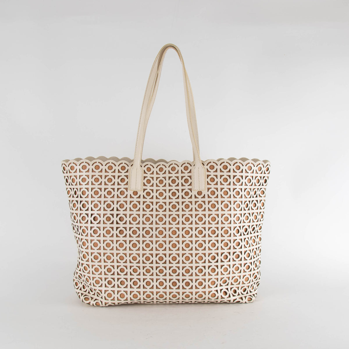Tory Burch Cream Circle Laser Cut Tote Bag