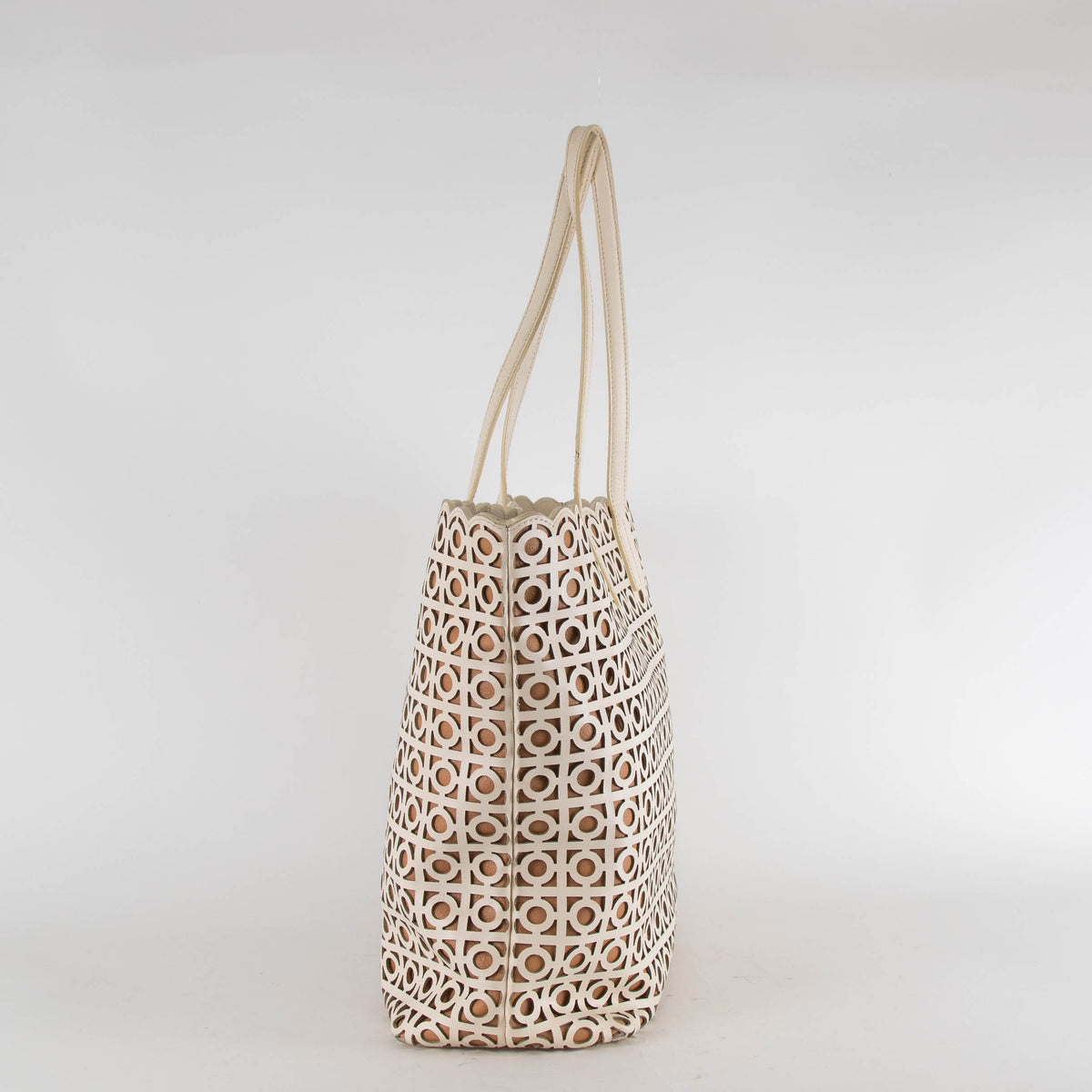 Tory Burch Cream Circle Laser Cut Tote Bag