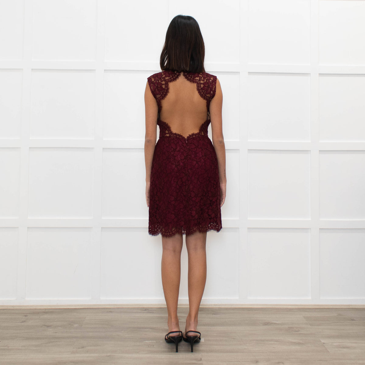 Sandro Burgundy Lace Backless Short Dress