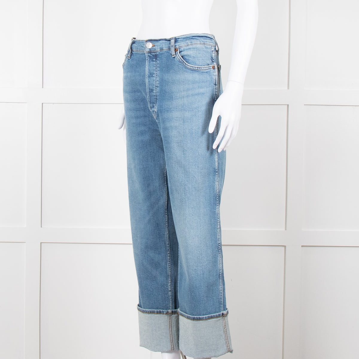 Re/Done Blue Denim Cuffed Boyfriend Jean