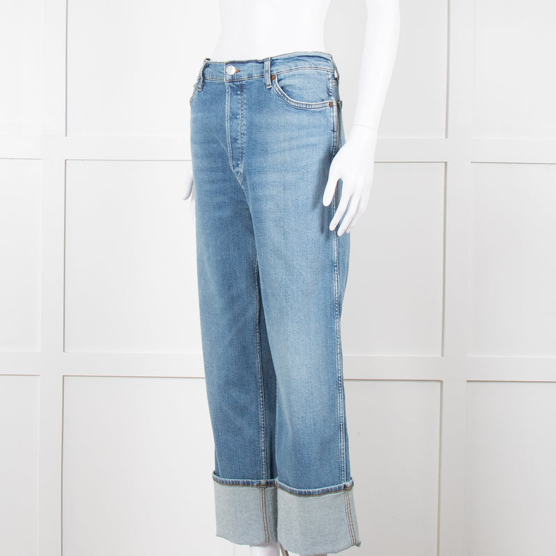 Re/Done Blue Denim Cuffed Boyfriend Jean