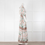 Hannah Artwear White With Green/Orange Flowers Linen Long Day Dress