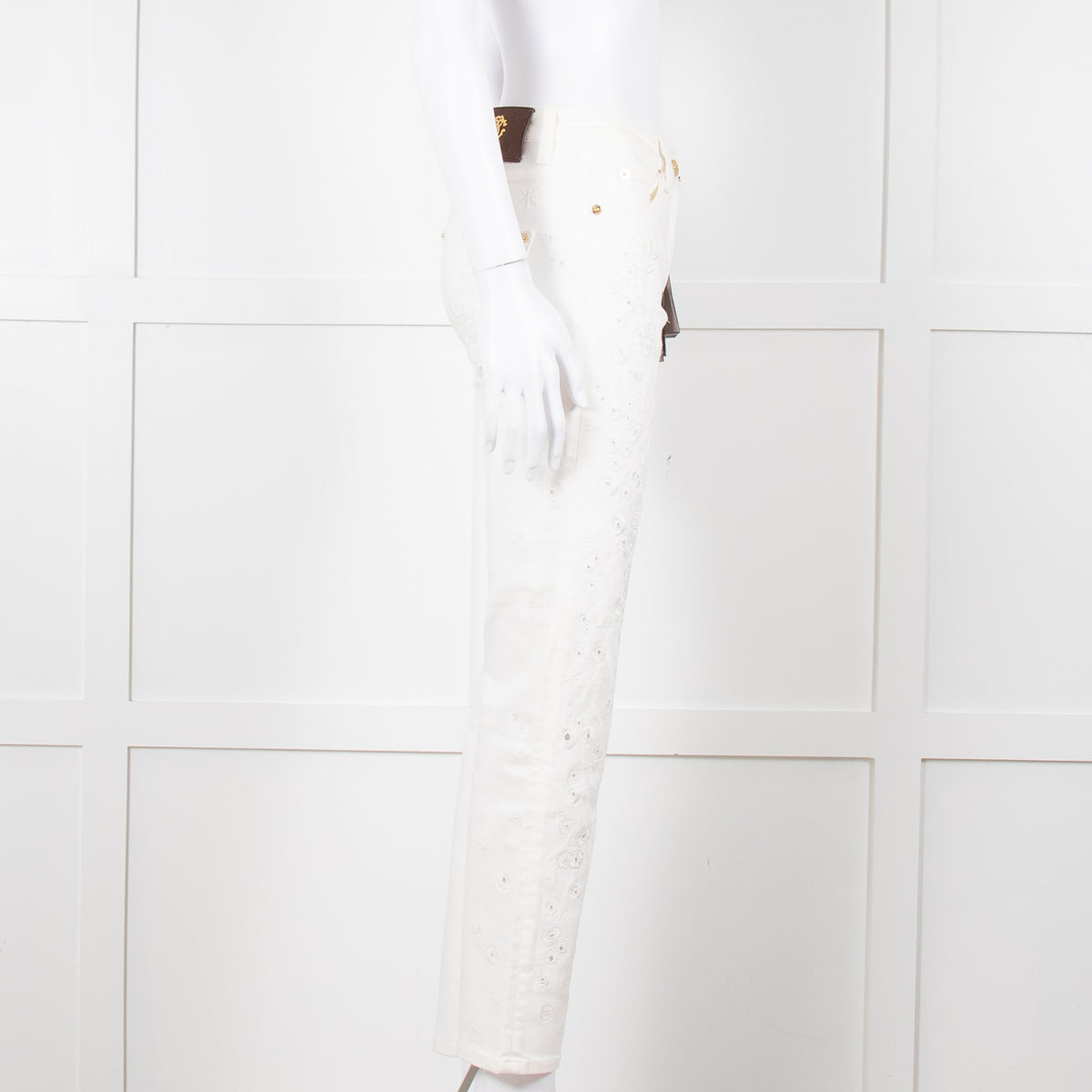 Roberto Cavalli White Cotton Embroidered Jeans