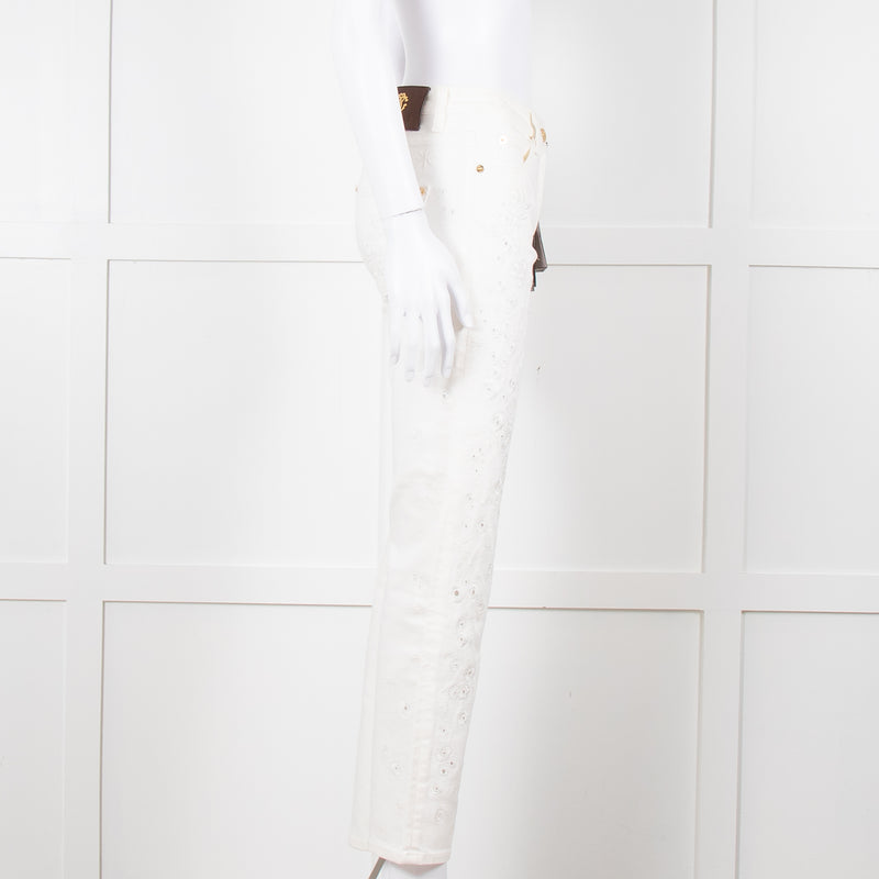 Roberto Cavalli White Cotton Embroidered Jeans