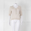 Max Mara Beige V Button Front Short Sleeve Fine Knit Top
