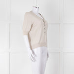 Max Mara Beige V Button Front Short Sleeve Fine Knit Top