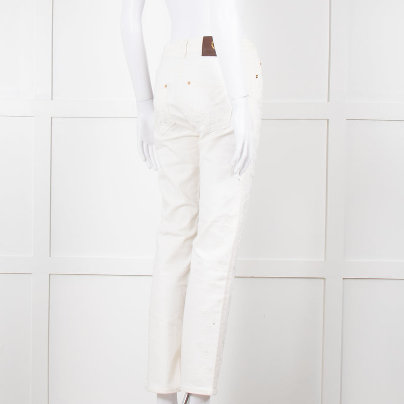 Roberto Cavalli White Cotton Embroidered Jeans