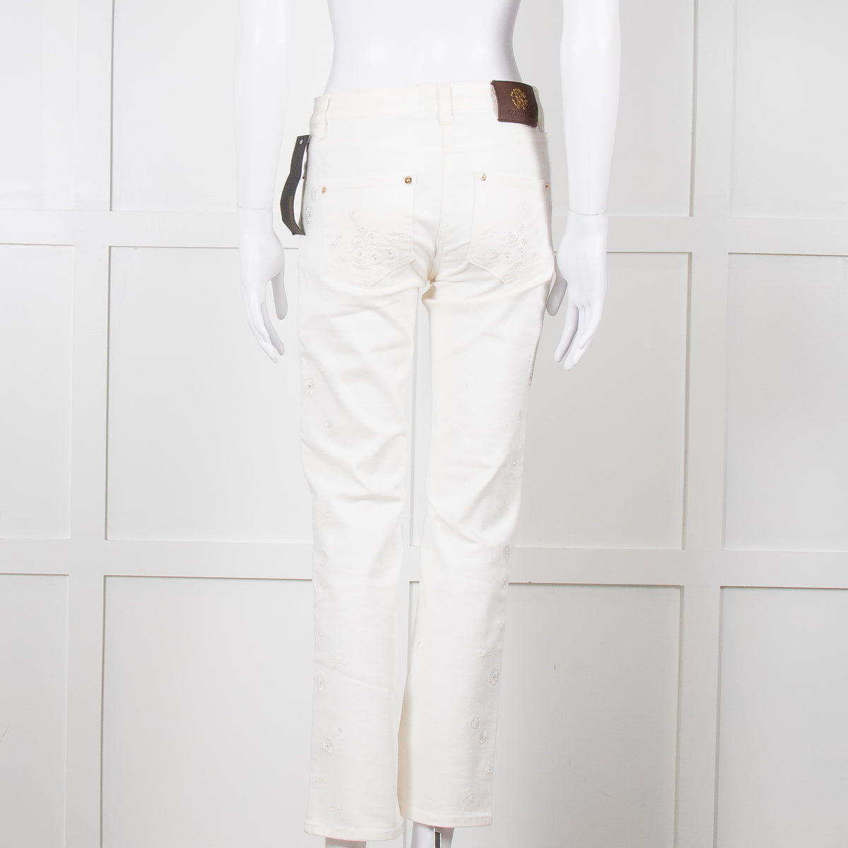 Roberto Cavalli White Cotton Embroidered Jeans